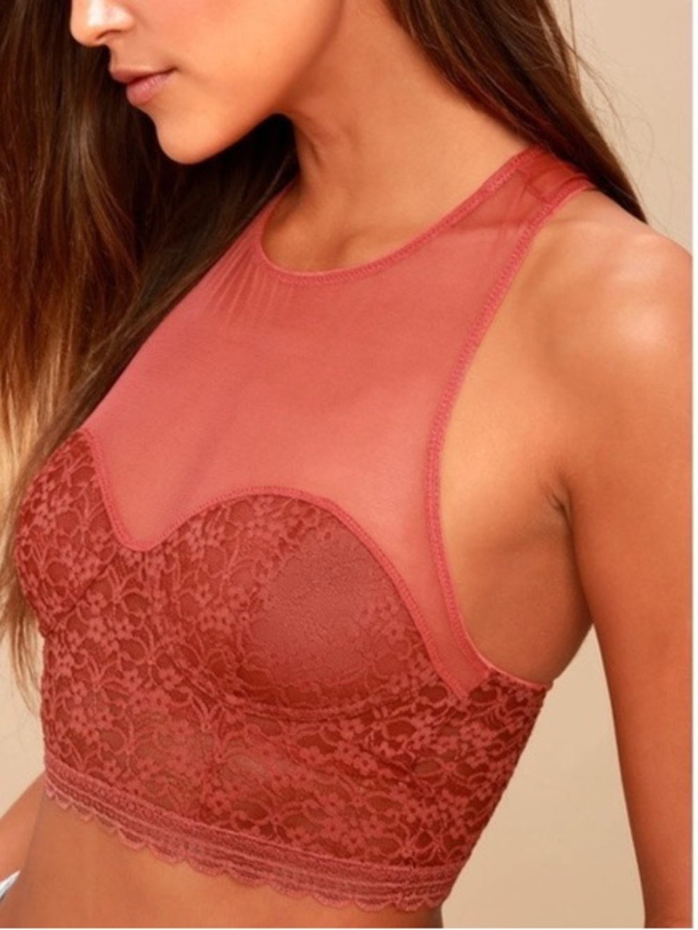 Intimately Free People stay with me rust orange lace mesh bralette size medium